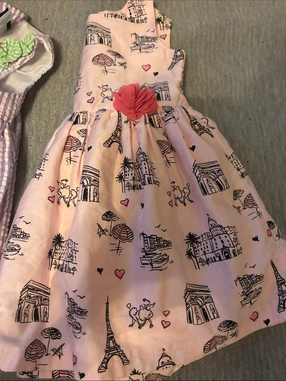 (2 )set pc Pink Paris Print Dress and one Purple,white with butterflies 18-24